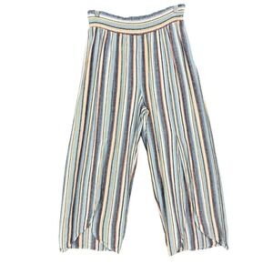 Land 'n Sea Pants Womens Large Blue Striped Linen Blend Wide Leg Crop Open Ankle